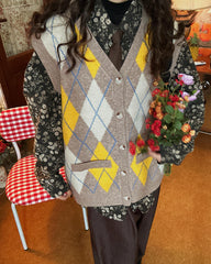 argyle button up grandpa knit vest boogzel clothing