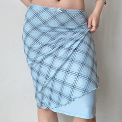 blue plaid midi skirt boogzel clothing