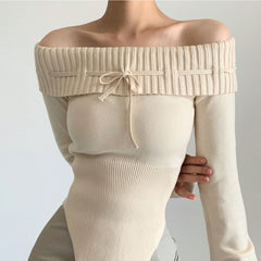 Y2K Off-Shoulder Knit Top - Boogzel Clothing