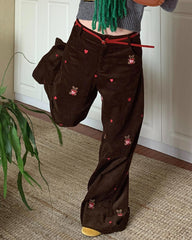 bear embroidery cord pants boogzel clothing