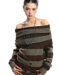 brown off shoulder striped knit top boogzel clothing