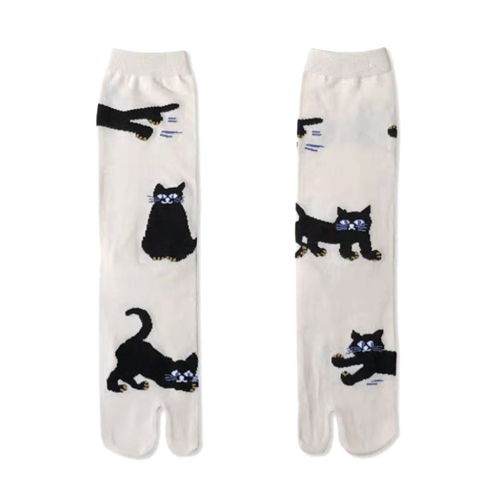 Black Cat Split Toe Tabi Socks - Aesthetic Socks - Split Toe Socks - Boogzel Clothing