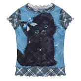 black kitten print y2k plaid top boogzel clothing