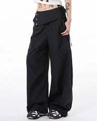 black asymmetric pinstripe pants boogzel clothing