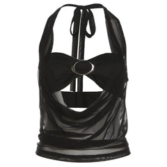 black sheer halter crop top boogzel clothing