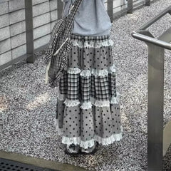 black white polka dot gingham maxi skirt boogzel clothing