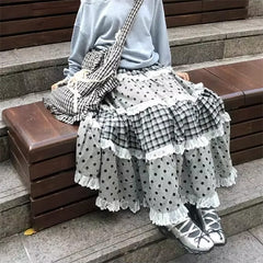 black white polka dot gingham maxi skirt boogzel clothing