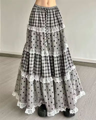 black white polka dot gingham maxi skirt boogzel clothing