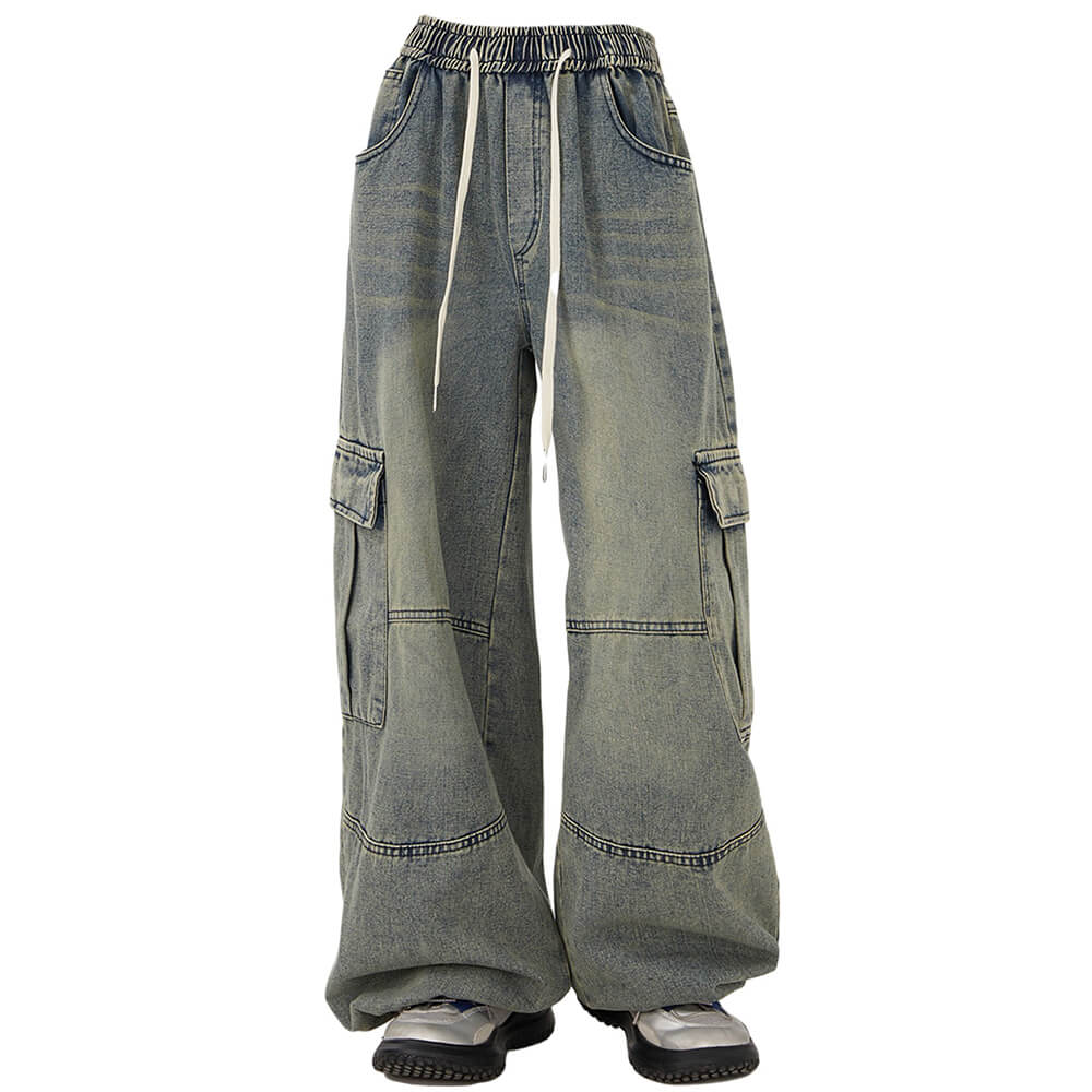 blue wide leg cargo pants boogzel clothing