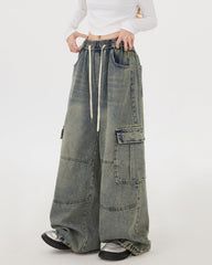blue wide leg cargo pants boogzel clothing
