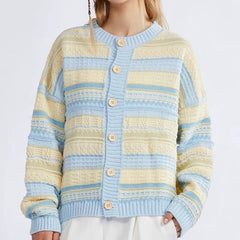 blue and yellow pastel striped cardigan boogzel clothing