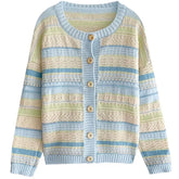 blue and yellow pastel striped cardigan boogzel clothing