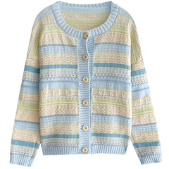 blue and yellow pastel striped cardigan boogzel clothing