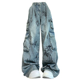 graffiti print blue cargo jeans boogzel clothing