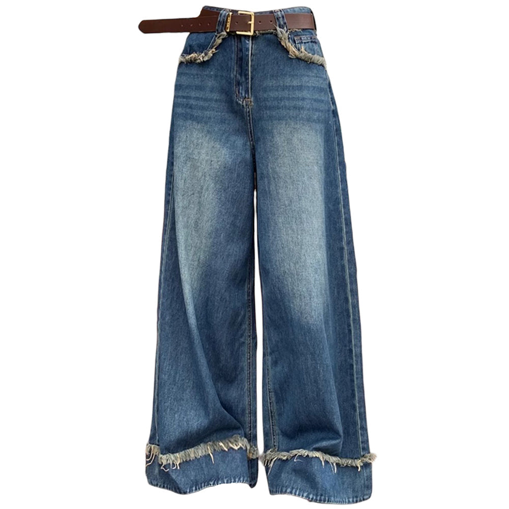 blue frayed hem wide leg jeans boogzel clothing