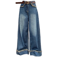 blue frayed hem wide leg jeans boogzel clothing
