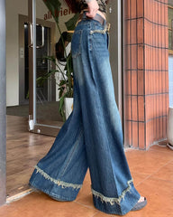 blue frayed hem wide leg jeans boogzel clothing