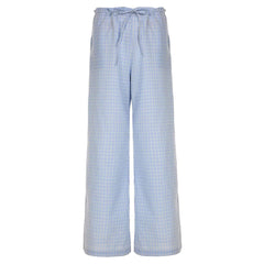 blue gingham wide leg pants boogzel clothing