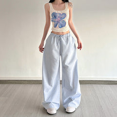 blue gingham wide leg pants boogzel clothing