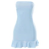 blue off shoulder mini dress boogzel clothing