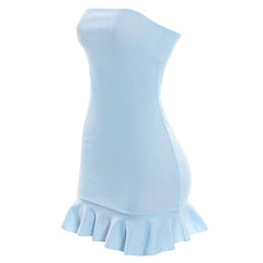 blue off shoulder mini dress boogzel clothing