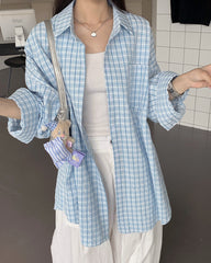 blue plaid oversized shirt boogzel clothing