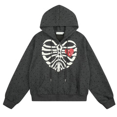 broken heart skeleton zip up hoodie boogzel clothing