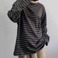 brown blue striped long sleeve t-shirt boogzel clothing