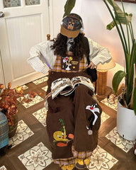 brown corduroy 90s cartoon dungarees boogzel clothing