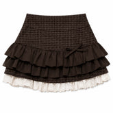brown plaid ruffle mini skirt boogzel clothing