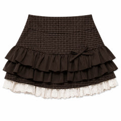 brown plaid ruffle mini skirt boogzel clothing