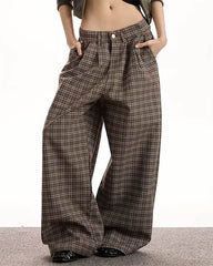 brown plaid wide leg pants boogzel clothing