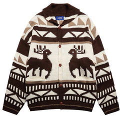 brown reindeer knit hooded cardigan boogzel clothing