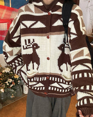 brown reindeer knit hooded cardigan boogzel clothing