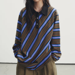 brown blue stripe rugby polo boogzel clothing
