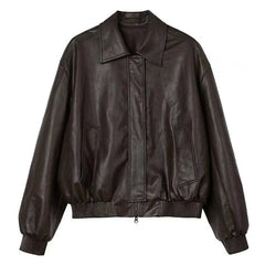 grunge aesthetic brown leather bomber jacket boogzel clothing