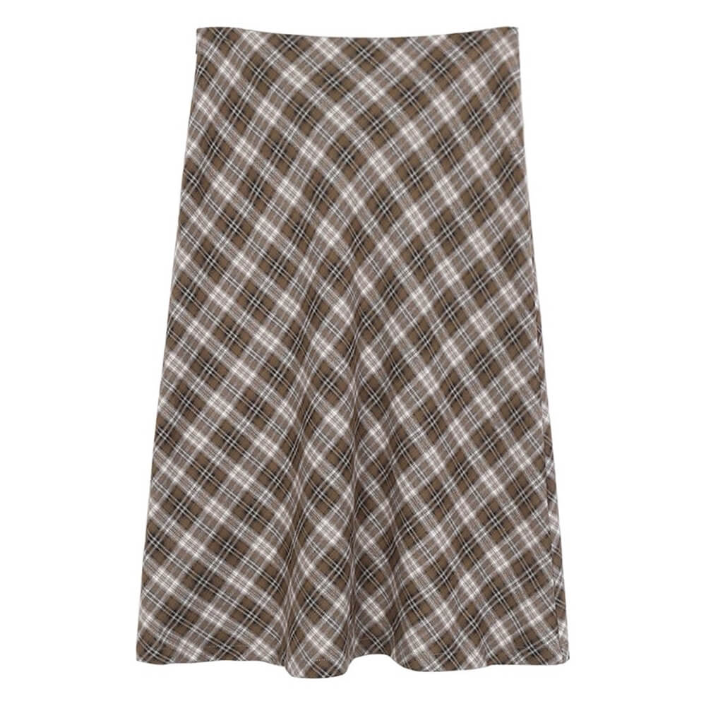 brown plaid midi skirt boogzel clothing