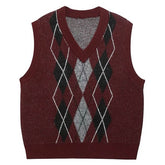 burgundy and gray argyle knit vest boogzel clothing