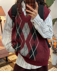 burgundy and gray argyle knit vest boogzel clothing