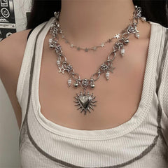 burning heart grunge chain necklace boogzel clothing