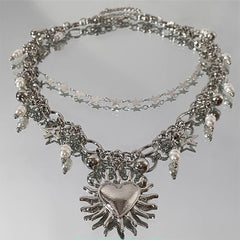 burning heart grunge chain necklace boogzel clothing