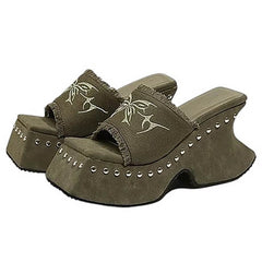 butterfly embroidered platform slide sandals boogzel clothing