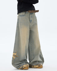 camouflage star wide leg jeans boogzel clothing