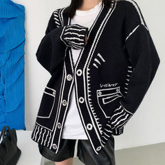 cartoon outline knitted cardigan boogzel clothing