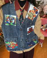 cartoon patches 90s denim vest boogzel clothing