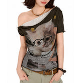 cat graphic layered t-shirt boogzel clothing