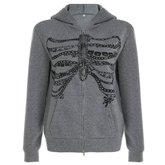 chain skeleton print grunge hoodie boogzel clothing