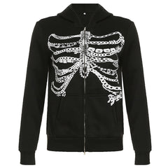 chain skeleton print grunge hoodie boogzel clothing