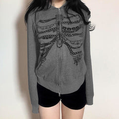 chain skeleton print grunge hoodie boogzel clothing