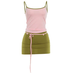 color block tank top and mini skirt co ord set boogzel clothing